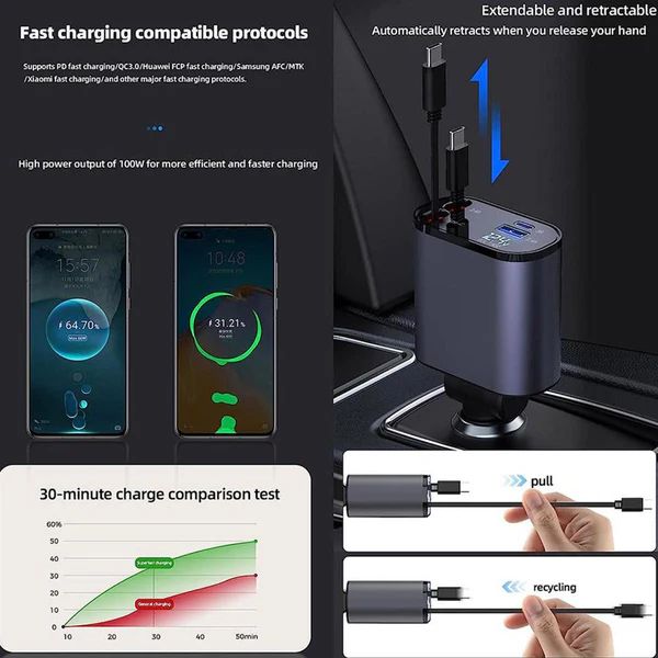 4 in 1 Retractable Fast Charger All-in-One Charging Solution