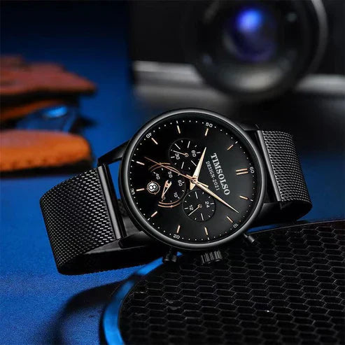 Elegant Ultra-Thin Quartz Watch Minimalist Design with Calendar Display