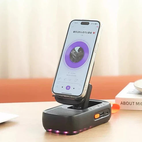 2-in-1 Mobile Stand with Wireless Speaker – Hands-Free & Loud