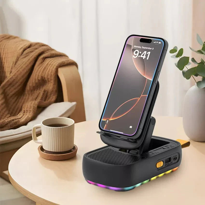 2-in-1 Mobile Stand with Wireless Speaker – Hands-Free & Loud