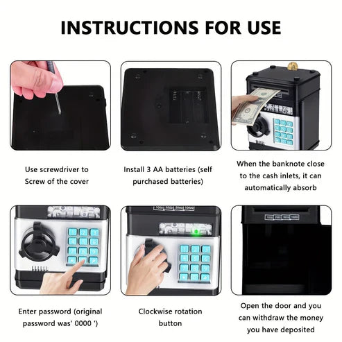 Smart Electronic Safe Piggy Bank for Kids Password & Coin Deposit ATM Style