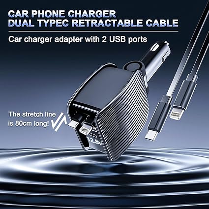 Retractable Car Charger Fast Charging with Tangle-Free Cable & Smart Port