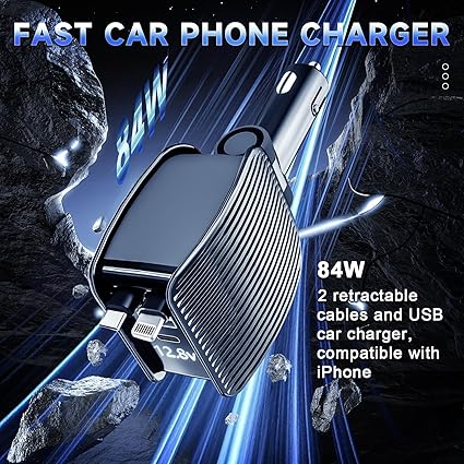 Retractable Car Charger Fast Charging with Tangle-Free Cable & Smart Port