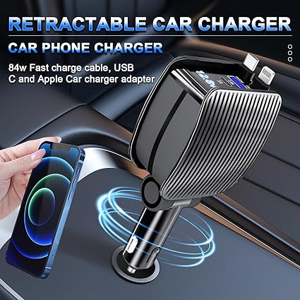 Retractable Car Charger Fast Charging with Tangle-Free Cable & Smart Port