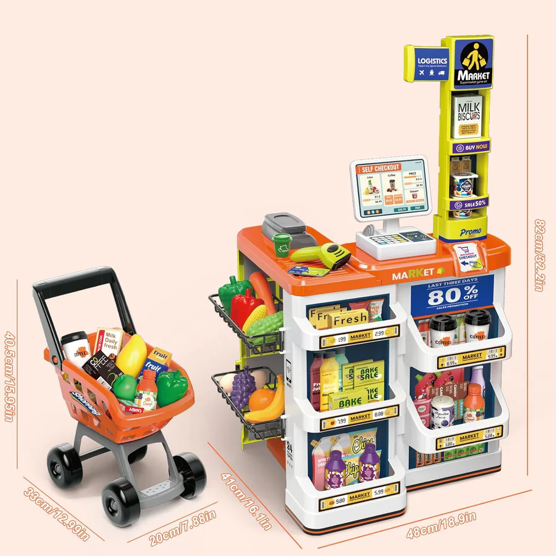 Supermarket Play Set for Kids Realistic Grocery Store Toy