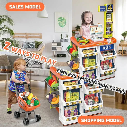 Supermarket Play Set for Kids Realistic Grocery Store Toy