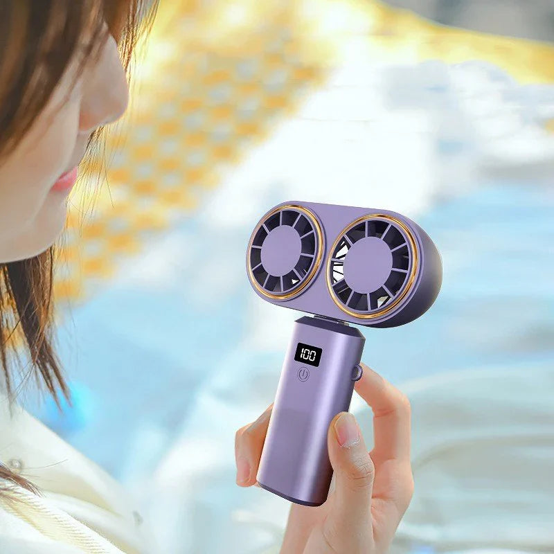 USB Rechargeable Handheld Mini Fan – Foldable, Portable, Neck-Hanging with Display & 5 Speeds