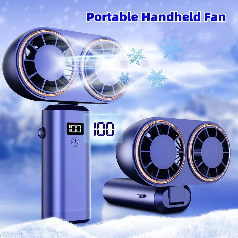USB Rechargeable Handheld Mini Fan – Foldable, Portable, Neck-Hanging with Display & 5 Speeds