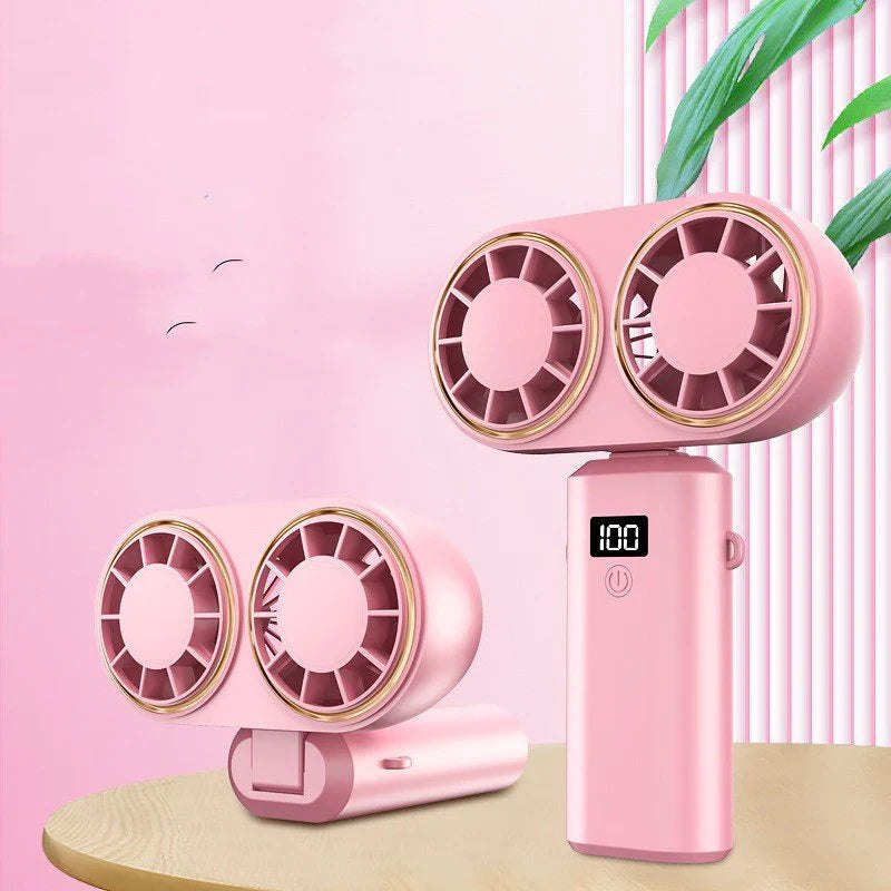 USB Rechargeable Handheld Mini Fan – Foldable, Portable, Neck-Hanging with Display & 5 Speeds