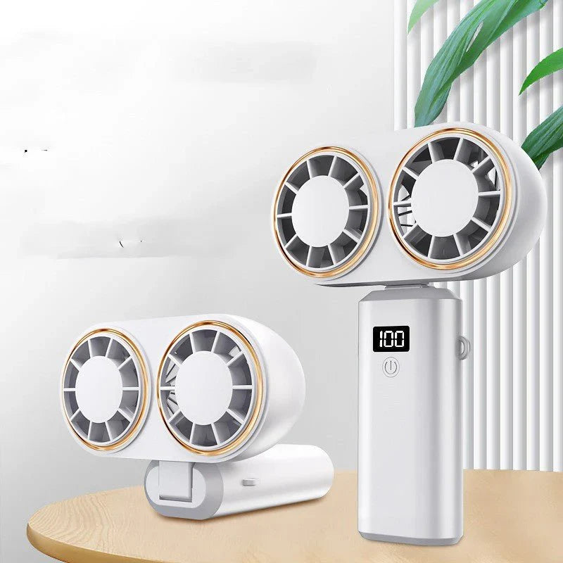 USB Rechargeable Handheld Mini Fan – Foldable, Portable, Neck-Hanging with Display & 5 Speeds